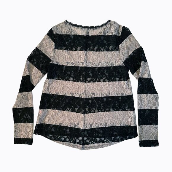 Victoria's Secret Floral Lace Top Sz S/P Black Cream Chunky Stripes Y2K 90s Goth - Picture 2 of 7